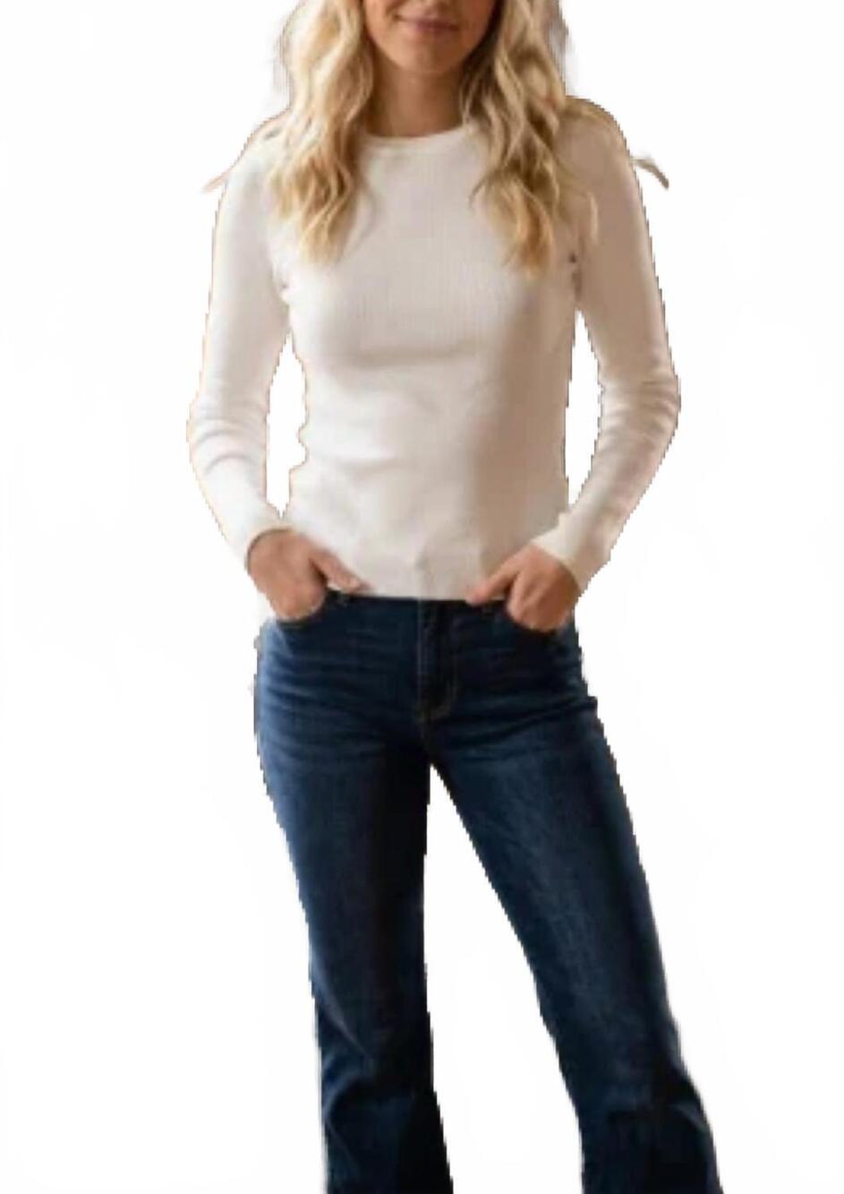 NEW SEWN AND SEEN essential ribbed long sleeve knit top in white